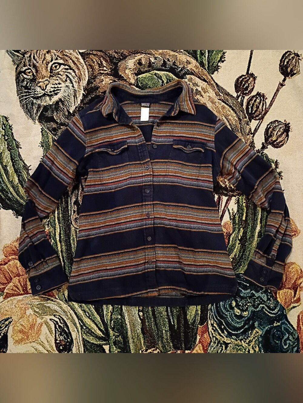 Patagonia Fjord Flannel Gaucho Stripes Navy size 10